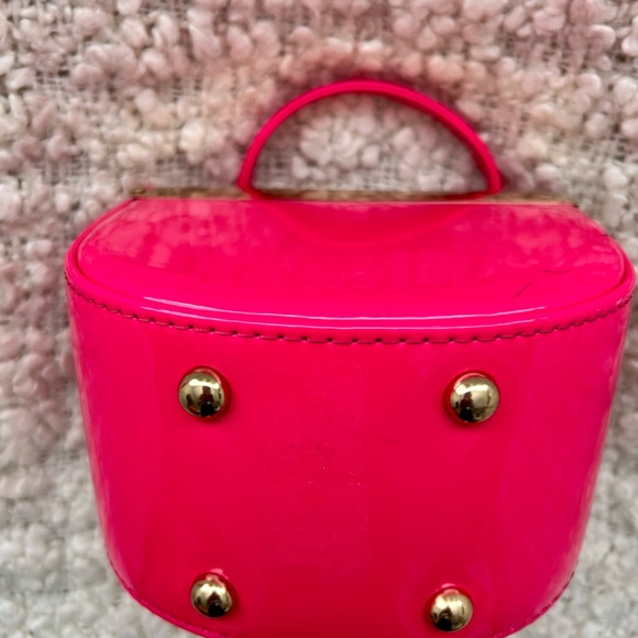 Pink One-of-a-Kind Patent Semi-Circle Box Bag with Short Handle & Shoulder Strap - Picture 6 of 8